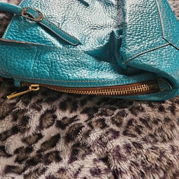 Gorgeous Turquoise Moto Genuine Leather Made in Italy Tote Bag - Picture 7 of 16